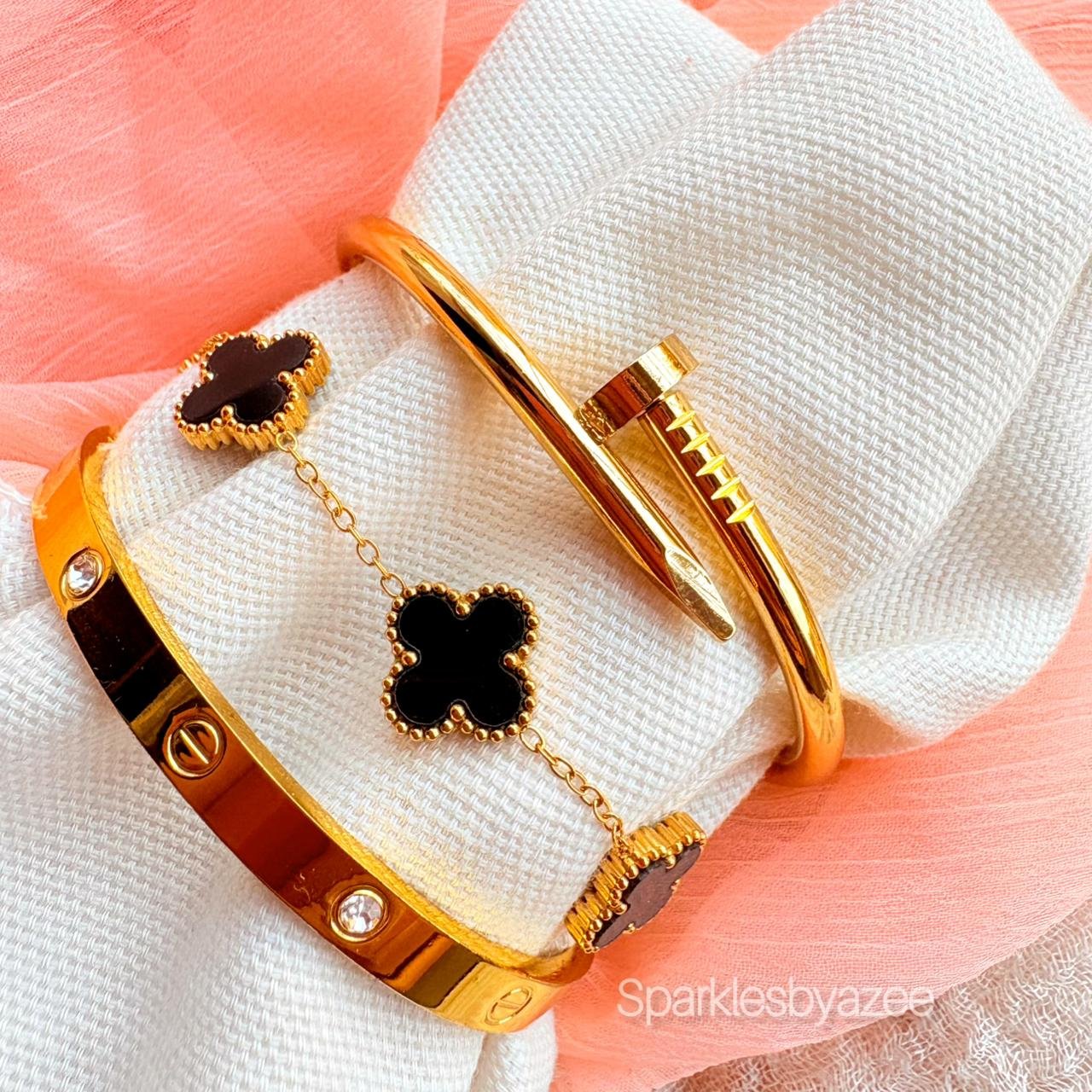 Set of 3 Bracelet Nail- Cartier- Black Clover (18K Gold Plated)